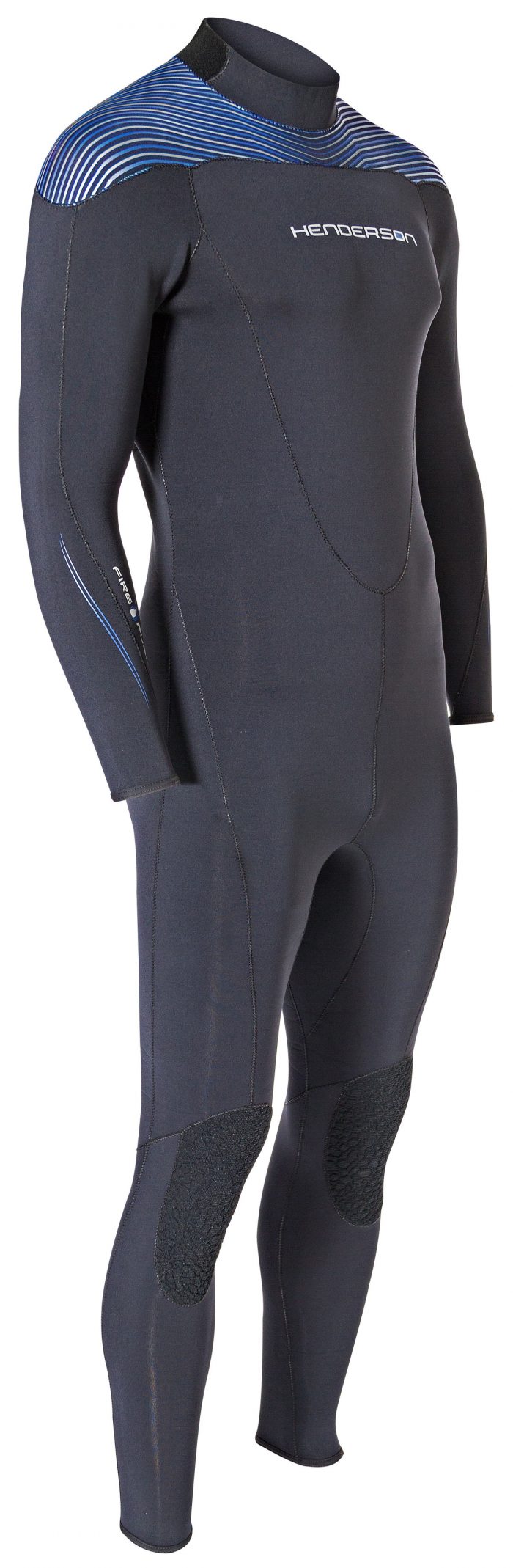 right side of Black / White / Blue Wetsuit