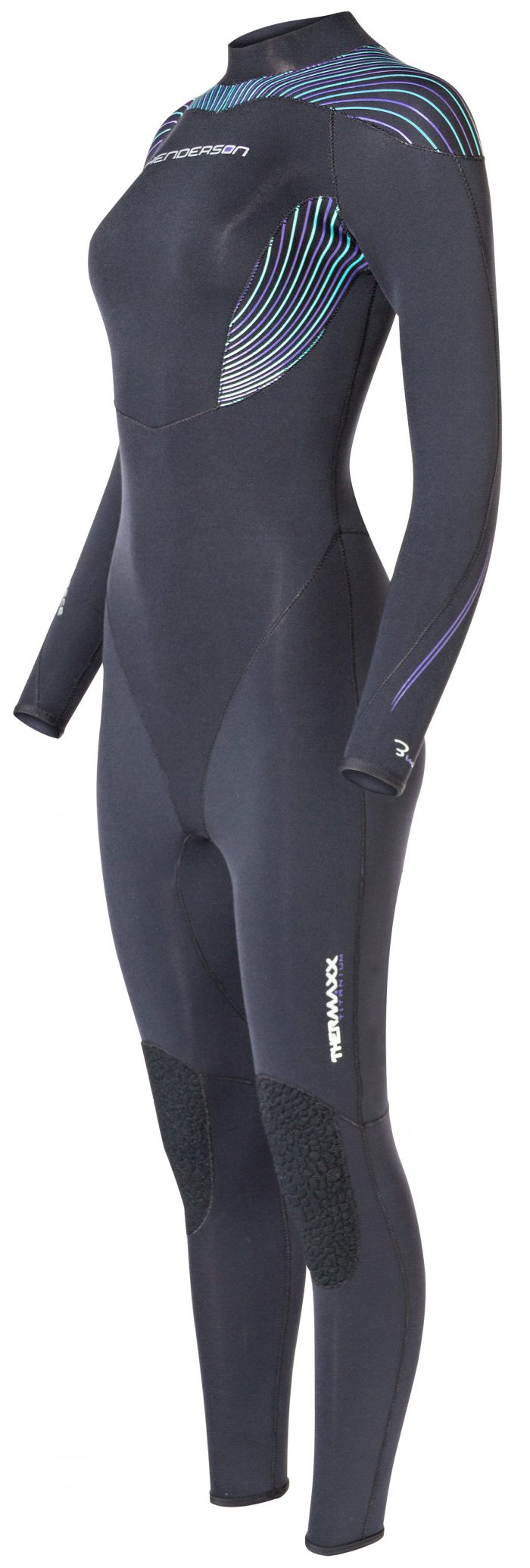 right side of Purple / Green Wetsuit